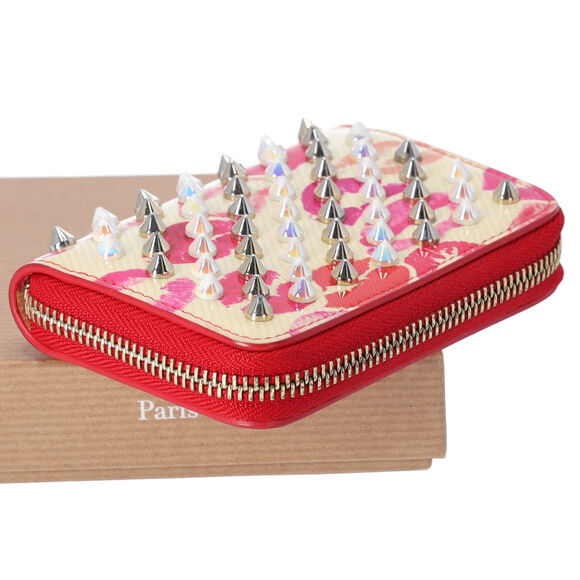 Christian Louboutin Spiked Coin Case Light Yellow Red Multi Patent Leather - Picture 4 of 5